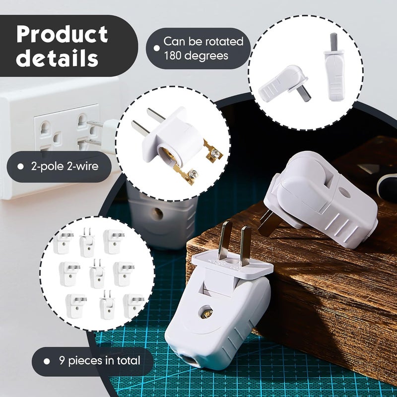 TOODOO Replacement Electrical Plug 2 Prong Lamp Replacement Plugs for Lamps Light Duty, Residential Polarized 10 A 110-250V 2 Wire Straight Blade Can Be Rotated 180 Degrees(9 Pieces) - Image 3